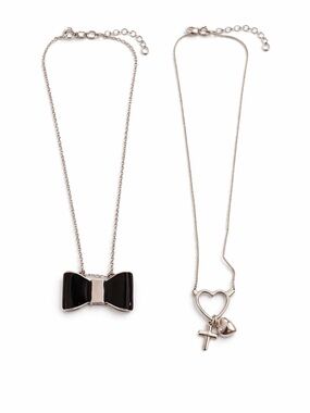 2-Piece Necklace Bundle Bow Pendant & Heart Cross Charm Bundle Set